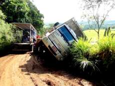 Guaraniaçu - Caminhão sai da estrada em acidente no interior do município