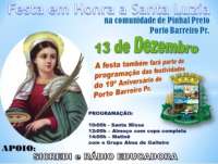 Porto Barreiro - 13 de Dezembro acontece a Festa em Honra a Santa Luzia na comunidade de Pinhal Preto