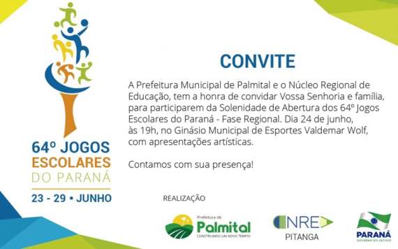 Palmital - Município será sede da 64ª edição dos Jogos Escolares do Paraná entre os dias 23 e 29 de junho