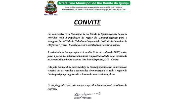 Rio Bonito - Incra anuncia data de inauguração da 'Sala da Cidadania' : 1º de dezembro
