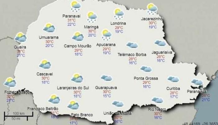 Sexta deve ser de chuvas isoladas em todo o Paraná