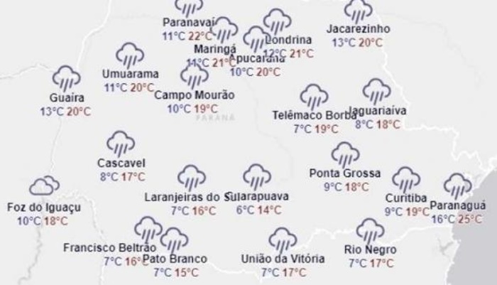 Frente fria chega no Paraná e temperaturas despencam a partir de sábado