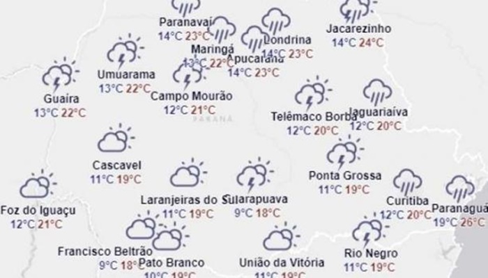 Massa de ar frio deixa temperaturas baixas no Paraná neste sábado