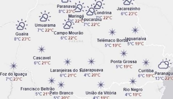 Mesmo com sol no Paraná, temperaturas baixas continuam