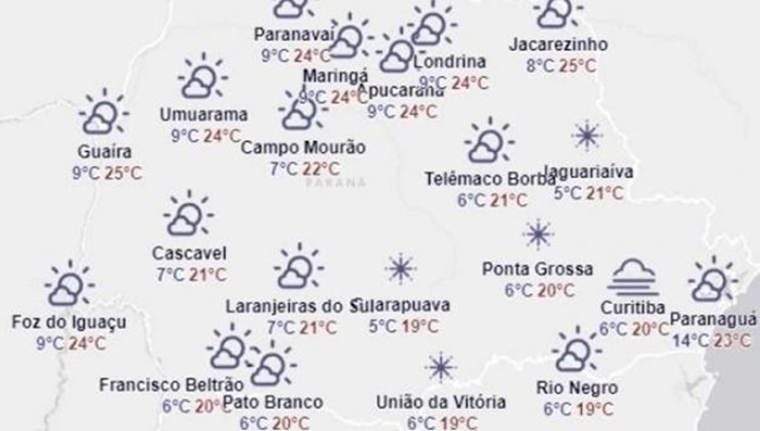 Previsão é que temperaturas comecem a subir a partir de amanhã no Paraná