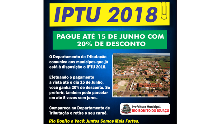 Rio Bonito - IPTU 2018 já está disponível para os contribuintes