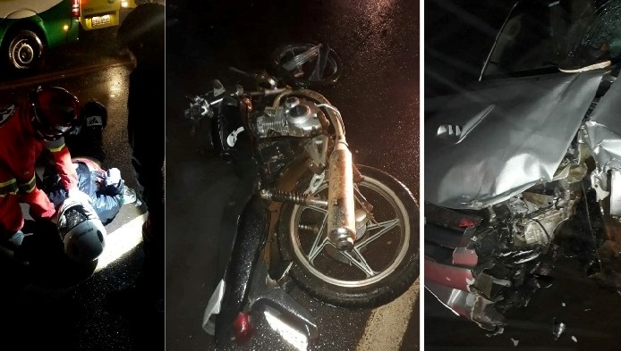 Ibema - grave acidente na BR 277 deixa motociclista ferido