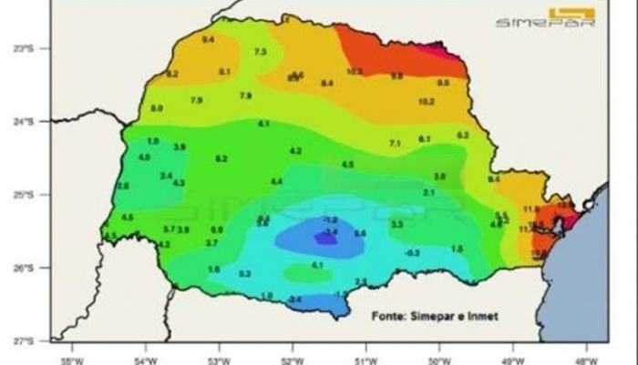 Geada atinge o Paraná e temperaturas negativas são registradas em várias cidades