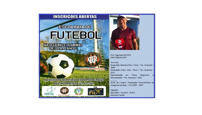 Pinhão - Secretaria de Esportes abre inscrições para escolinha de futebol Furacão