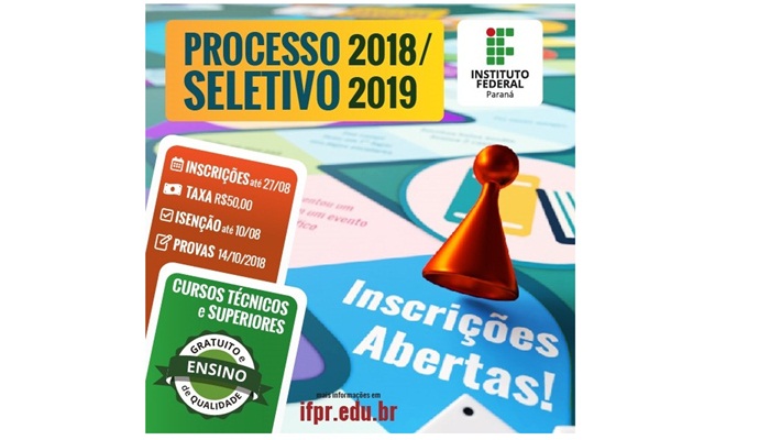 Quedas - Abertas as inscrições para o Processo Seletivo do IFPR 2019