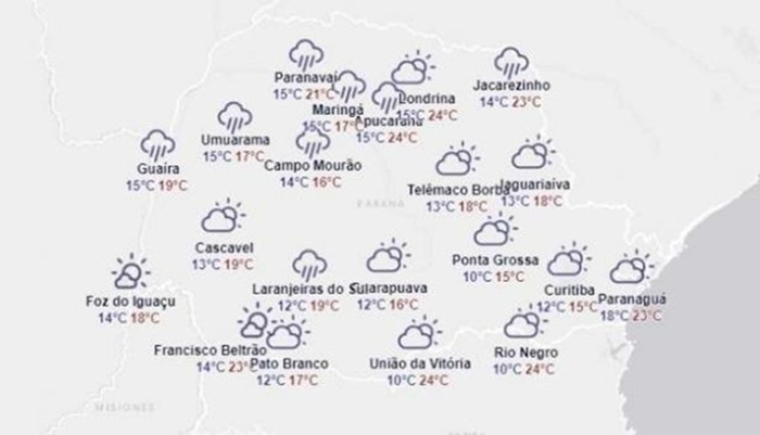 Sábado será de tempo nublado, mas sem previsão de chuva na maior parte do Paraná
