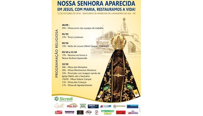 Laranjeiras - Missa abre programação da 33ª FESTA em Honra e Louvor de Nossa Senhora Aparecida do Santuário