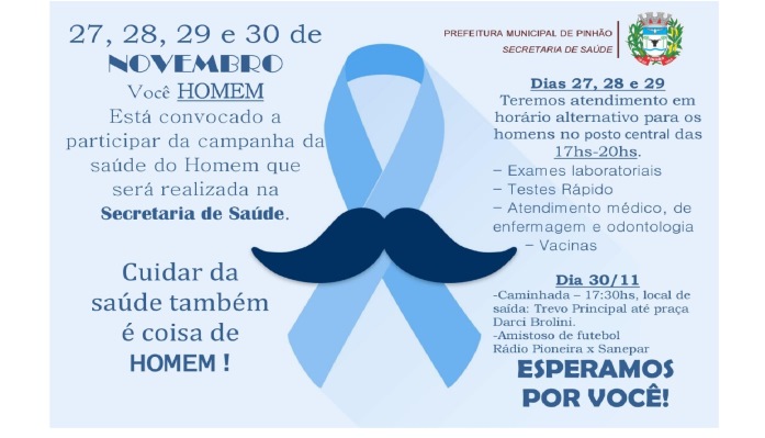 Pinhão - Saúde divulga programação especial de atendimento da campanha Novembro Azul