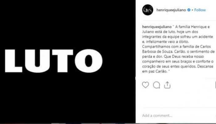 Show da dupla Henrique e Juliano é cancelado após morte de integrante da equipe