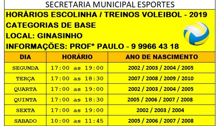 Pinhão - Prefeitura oferta escolinha para treinos de voleibol