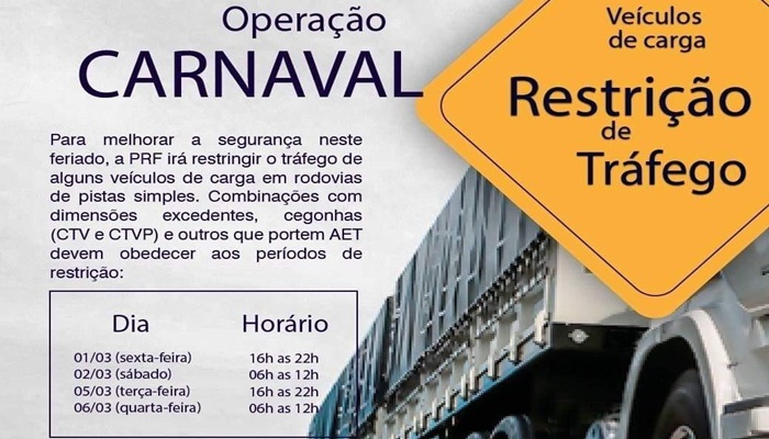 Paraná - Polícia Rodoviária Federal divulga horários de restrição de tráfego no Carnaval