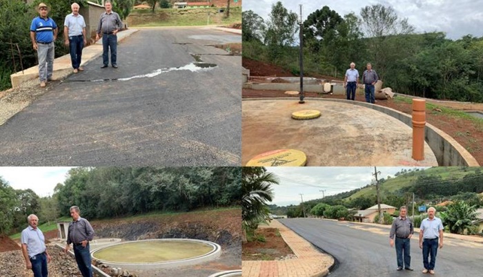 Nova Laranjeiras - Prefeito e Vice Prefeito visitam a obra do asfalto na Bairro Pinheirinho e da estação de tratamento de esgotos