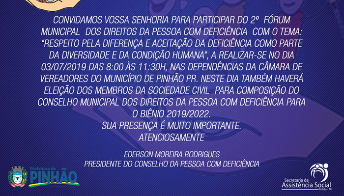 Pinhão - Respeito pela Diversidade – Fórum da Pessoa com Deficiência, discute inclusão e direitos