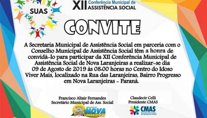 Nova Laranjeiras - Administração Municipal convida para a XII Conferência Municipal de Assistência Social