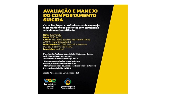 Laranjeiras - Curso com psicólogo vai discutir prevenção ao suicídio