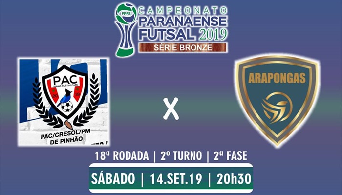 Pinhão - PAC joga em casa contra Arapongas Futsal, pela Taça Bronze