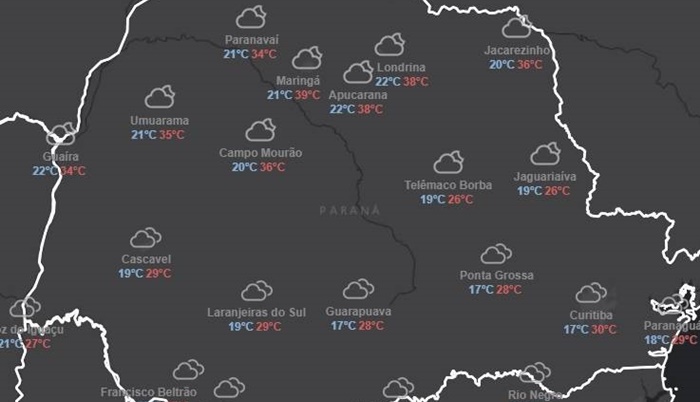 Simepar prevê possibilidade de 'chuvas rápidas' nesta quarta-feira no Paraná