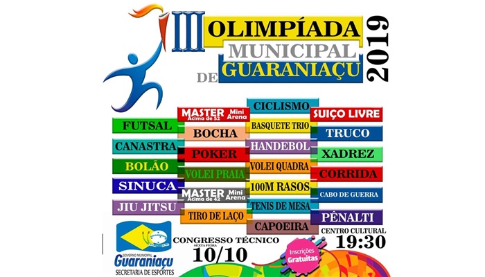 Guaraniaçu - Estão abertas as inscrições para a III Olimpíadas Municipal de Guaraniaçu