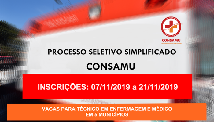 Inscrições para o Processo Seletivo Simplificado do CONSAMU encerram na próxima quinta dia 21