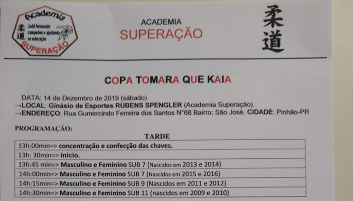 Pinhão - Academia Superação realiza Copa Tomara que Kaia de Judô