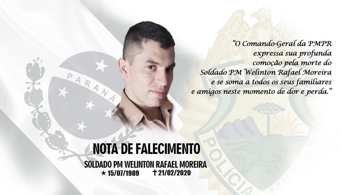 PM publica mensagem após morte do Sd. Welinton Rafael Moreira