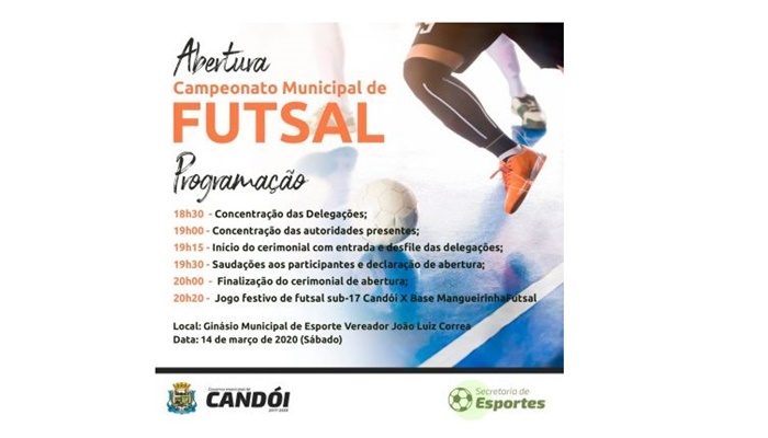 Candói - Abertura do Campeonato Municipal de Futsal será neste sábado dia 14