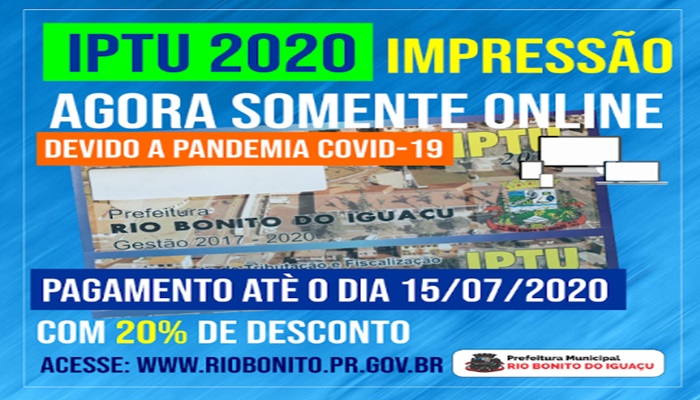 Rio Bonito - IPTU 2020: Impressão do carnê somente acessando o site da Prefeitura devido a pandemia