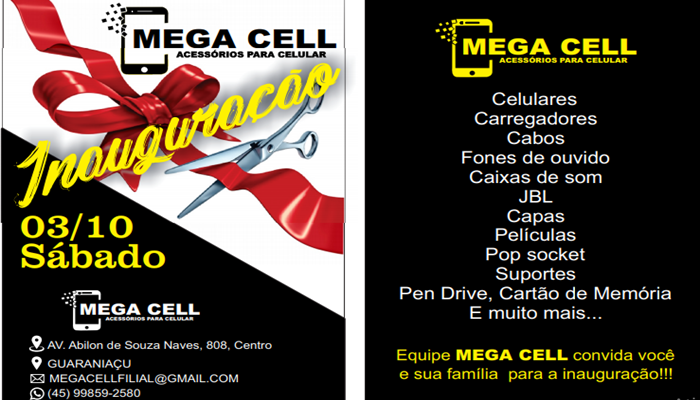 Guaraniaçu - Equipe MEGA CELL convida você para inauguração