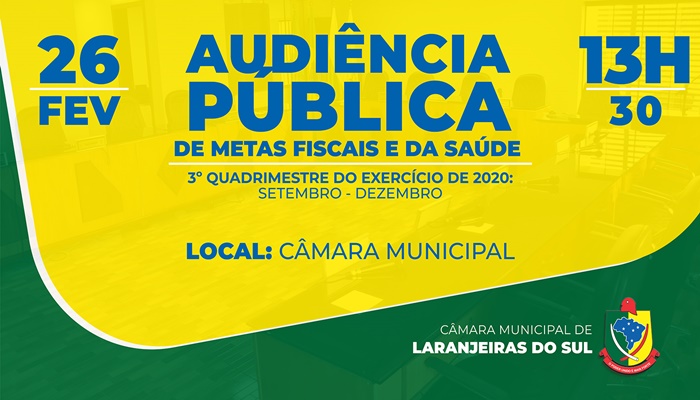 Laranjeiras - Prefeitura realizará audiências públicas de Metas fiscais e Saúde no dia 26