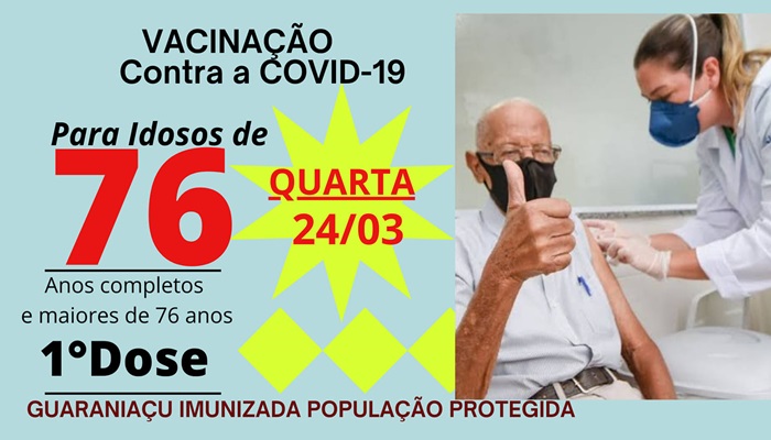Guaraniaçu - Vacinação contra a Covid-19 para idosos segue nesta quarta-feira 