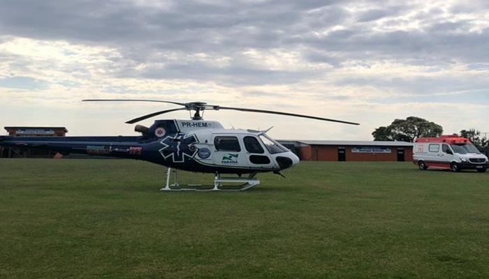 Guaraniaçu - Helicóptero do Consamu transfere menino vítima de capotamento 