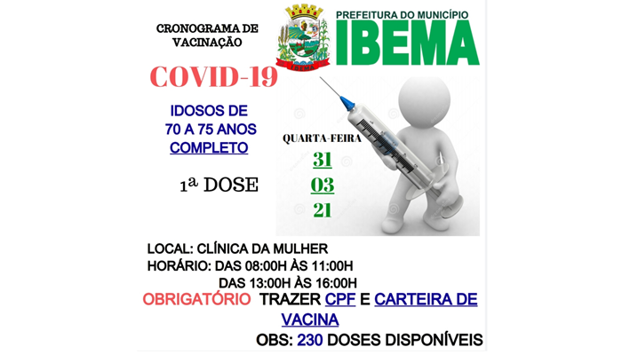 Ibema - Secretaria de Saúde de Ibema avança na vacinação contra a Covid-19 