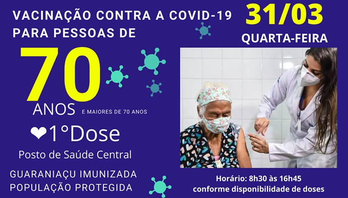 Guaraniaçu - A vacinação contra a Covid-19 para idosos segue nesta tarde de quarta até ás 16h45 