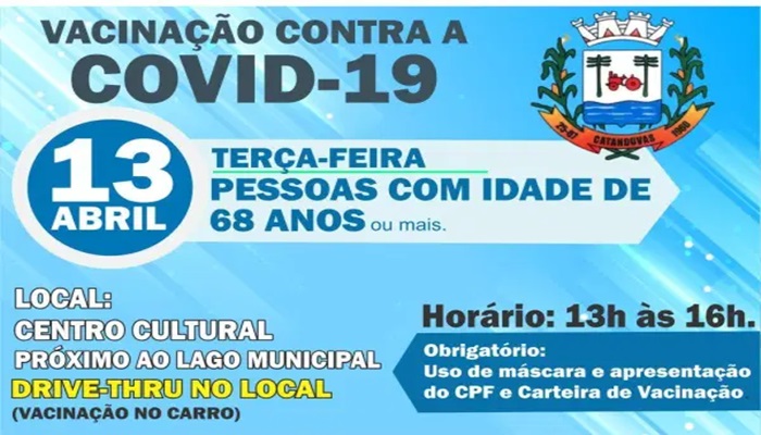 Catanduvas - Saúde segue nesta terça com a vacinação contra a Covid-19 para idosos 