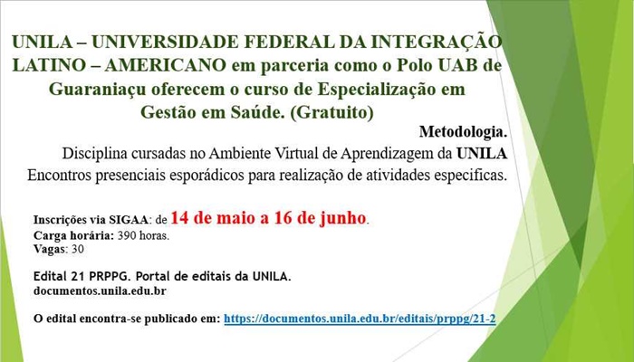 Guaraniaçu - Oportunidade gratuita de especialização em Gestão de Saúde