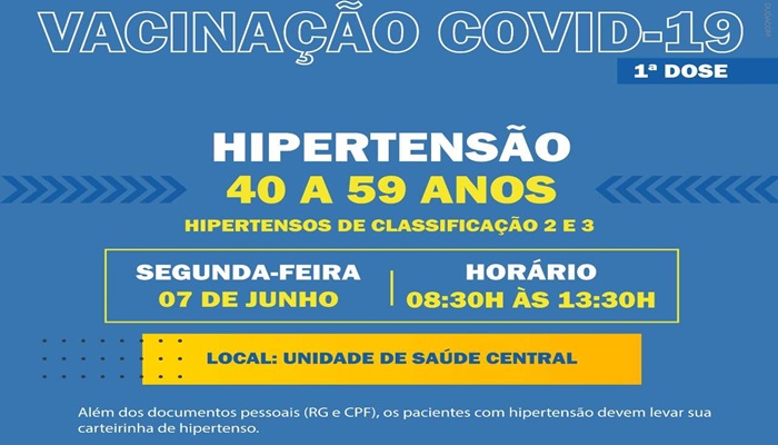 Guaraniaçu - Vacinação contra a COVID-19 -1ª Dose para hipertensos