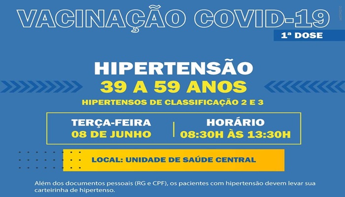 Guaraniaçu - Vacinação contra a Covid-19 - 1ª Dose para hipertensos