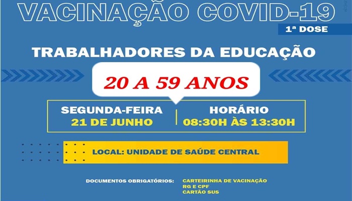 Guaraniaçu - Vacinação contra a Covid -19 -1ª Dose para trabalhadores da educação