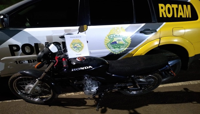 Laranjeiras - Moto furtada em Laranjeiras do Sul é recuperada pela Rotam em Rio Bonito 