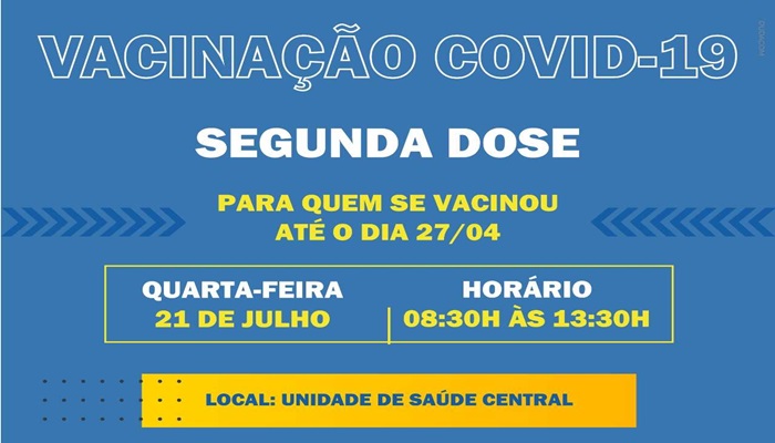 Guaraniaçu - Vacinação nesta quarta é 2ª dose para quem se vacinou com 1ª Dose até 27/04 
