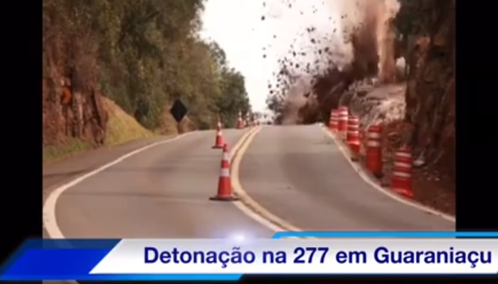 Guaraniaçu - Veja o momento da detonação de rochas na BR 277 em Guaraniaçu nesta quinta 