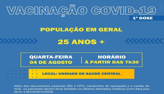 Guaraniaçu - Vacinação contra a COVID-19 em Guaraniaçu - 1ª Dose acima de 25 anos
