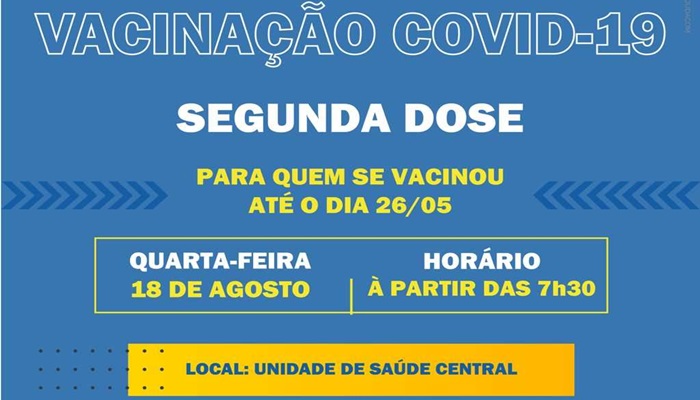 Guaraniaçu - Vacinação contra a COVID-19 -2ª Dose continua para pessoas que receberam a primeira dose até o dia 26/05
