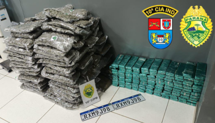 Cantagalo - Carro com Placa Adulterada é Apreendido com mais de 220 kg de Maconha
