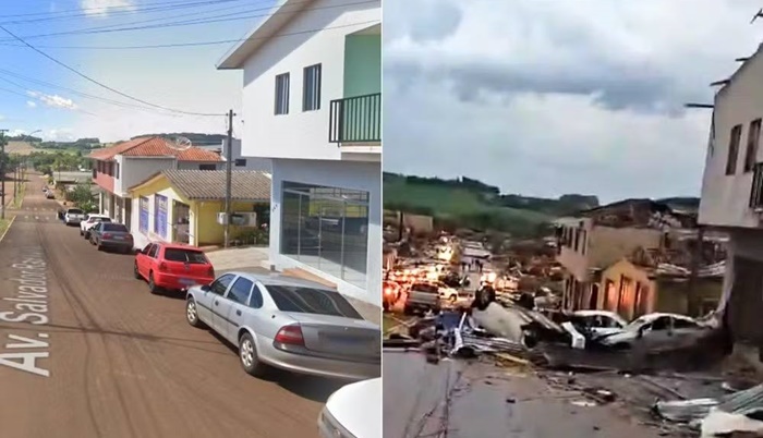Foto enviada por WhatsApp Rio Bonito do Iguaçu - Tempestade extra-tropical devasta cidade